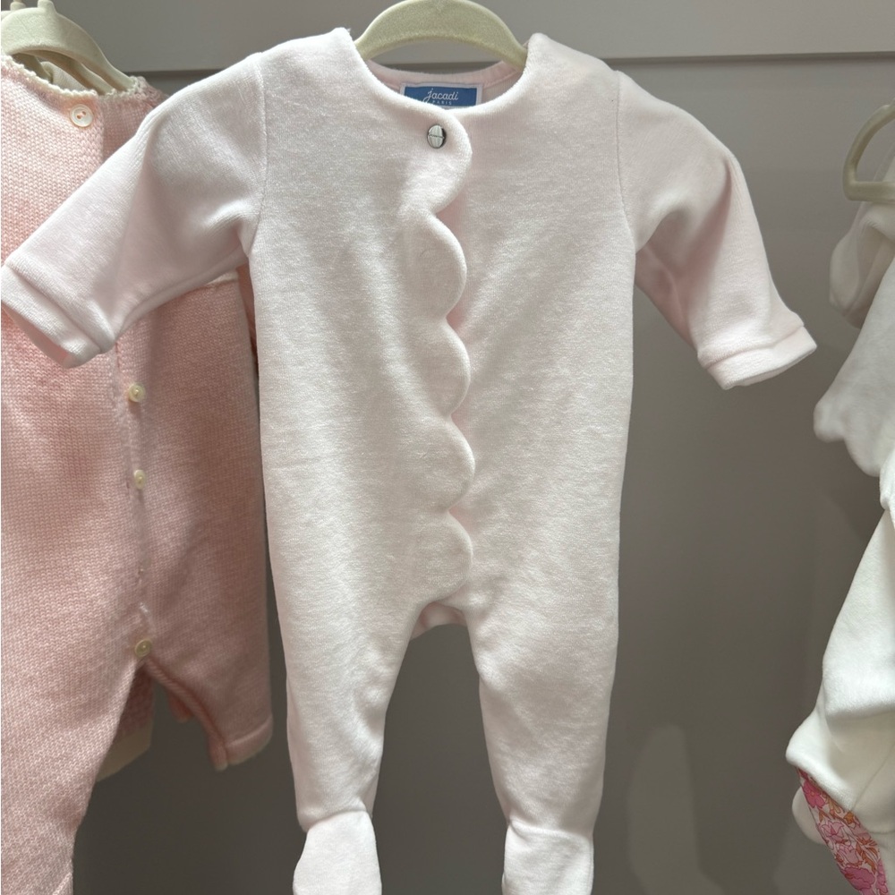 Jacadi Pale Pink Scallop-Trim Footed One-Piece